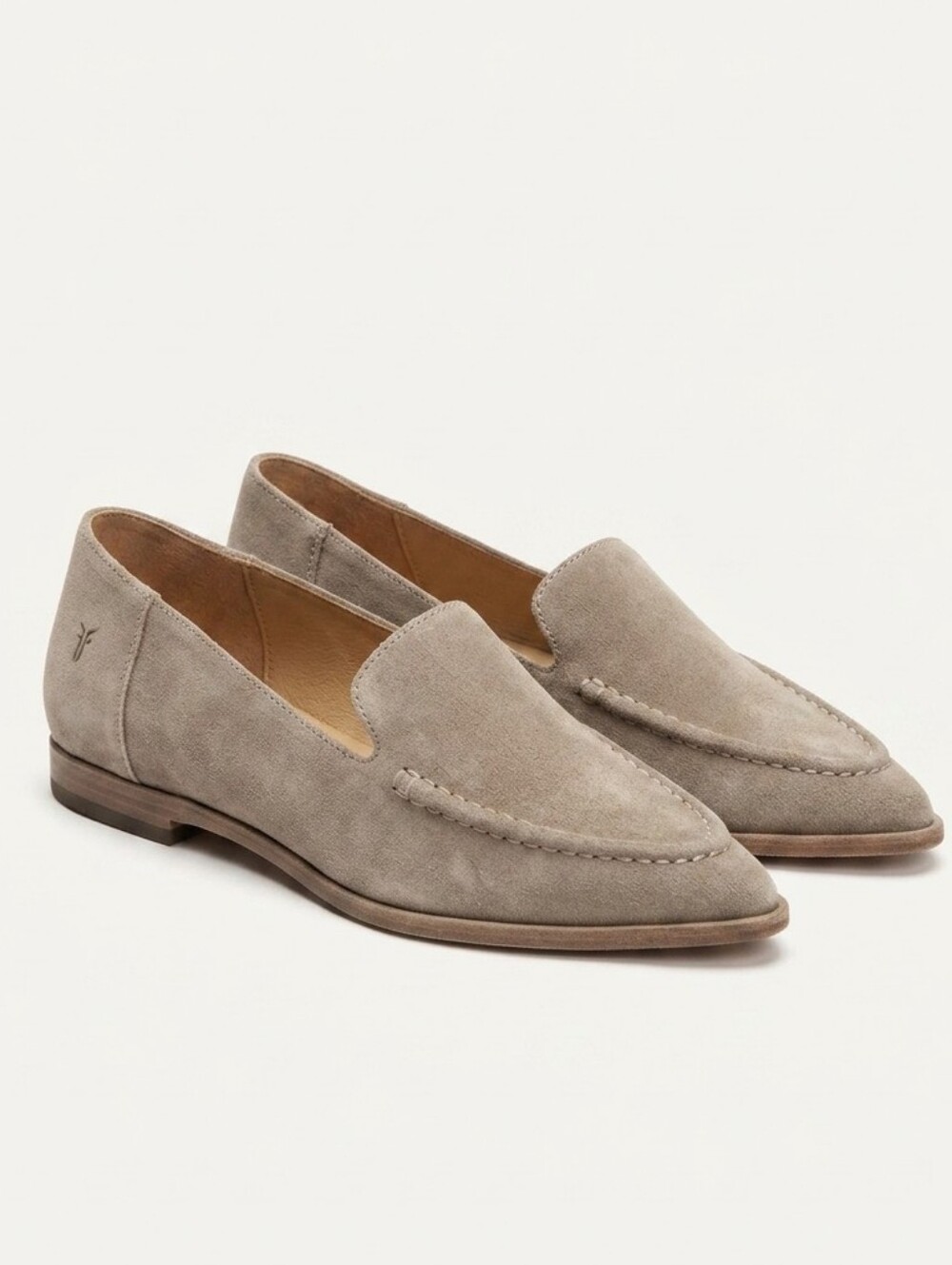 FRYE Kenzie Moccassin Stitch Suede Flat Loafers Taupe Size US 7